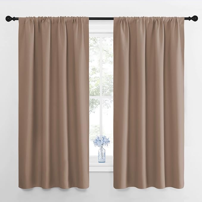 NICETOWN Cappuccino Blackout Curtains for Bedroom 42" w x 63" L 2 Panels | Window Treatment Thermal Insulated Solid Rod Pocket Drapes for Kids Room, Light Blocking Noise Reducing Room Darkening Decor