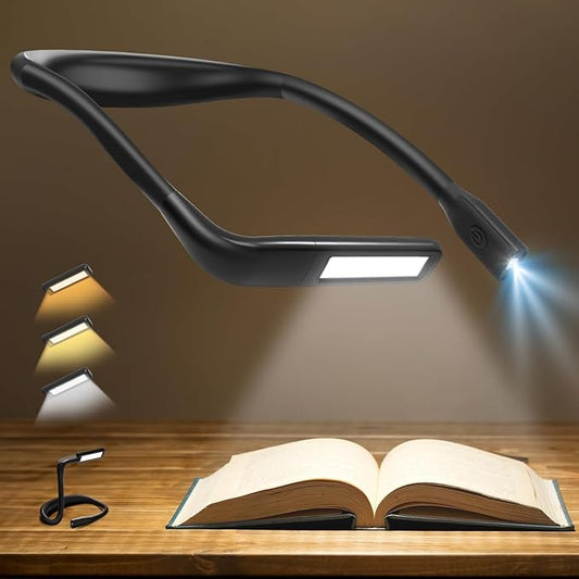 Neck Light, Rechargeable Reading Light, 3 Color Stepless Dimming | Eye-friendly Book Light, Hands-Free Neck Lamp for Reading, Knitting, Crochet, Crafting, Sewing, Camping, Book Lovers Gifts