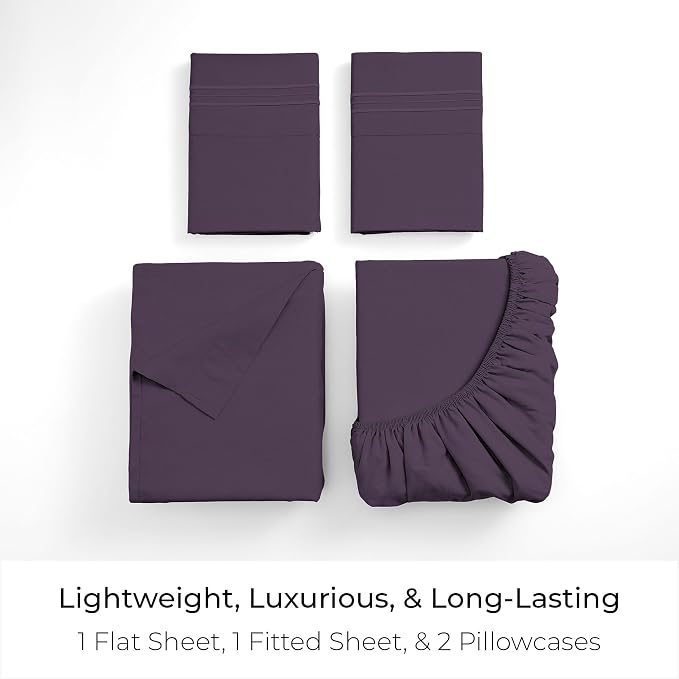 Mellanni Iconic 4-Piece, Ultra Soft Sheet Set (Queen, Purple) | 10M+ Sleepers. Lab-tested: Sleeps Cool, Stays Bright, Strong, Smooth. Good Housekeeping Best Bedding, 7 yrs running.