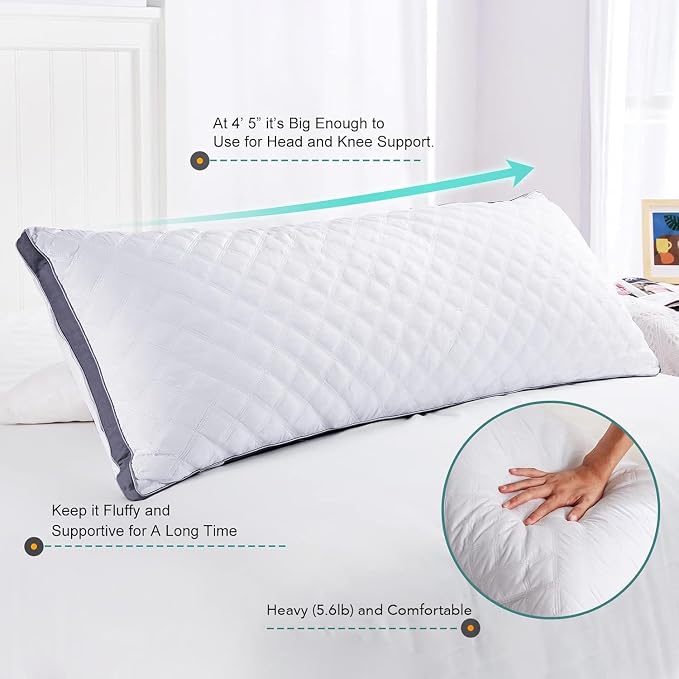 Oubonun Full Body Pillow for Side Sleeper, Adjustable Firm Long Bed Pillow | Extra Fill Plush Support - Large Quilted Loft Insert for Pregnancy Contour, Breathable Sweat-Absorbing Skin-Friendly Cushion