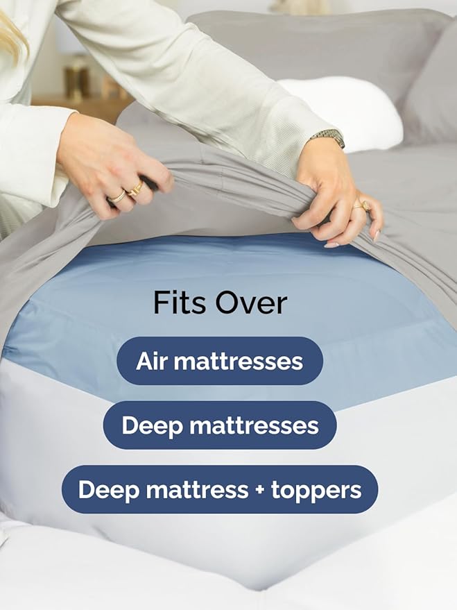 Extra Deep Full Sheet Set - 4 Piece Breathable Cooling Sheets - Light Grey | Easily Fits 18 to 24 inch Mattress - Ultra Soft, Wrinkle & Fade Free with Extra Deep Pockets - Comfy Hotel Luxury Bedding