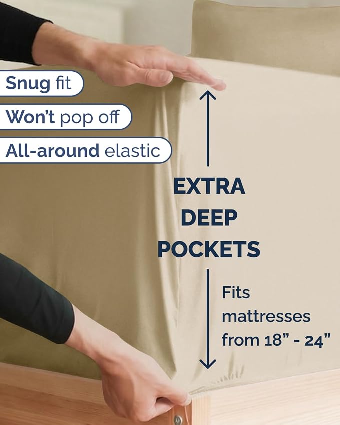 Extra Deep Twin XL Sheet Set - 4 Piece College Dorm Room - Beige | College Dorm Room Essentials, Easy & Secure Fit, Ultra-Soft, Wrinkle & Fade Free, Comfy Sheets Set with Extra Deep Pockets