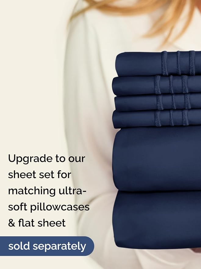 Extra Deep Full Fitted Sheet - Single Fitted Sheet Only - Navy Blue | Easily Fits 18 inch to 24 inch Mattress, Soft, Wrinkle Free, Breathable & Comfy, Extra Deep Pockets Hotel Luxury Fitted Sheet