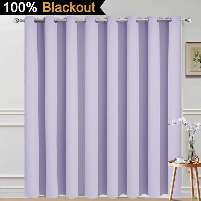 Yakamok Lilac 100% Blackout Patio Door Curtain Panels W100 x L84,1 Panel | Noise Reducing Barrier Panel for Sliding Glass Door, 2 Thick Layers Heat Full Light Blocking Patio Door Drapery