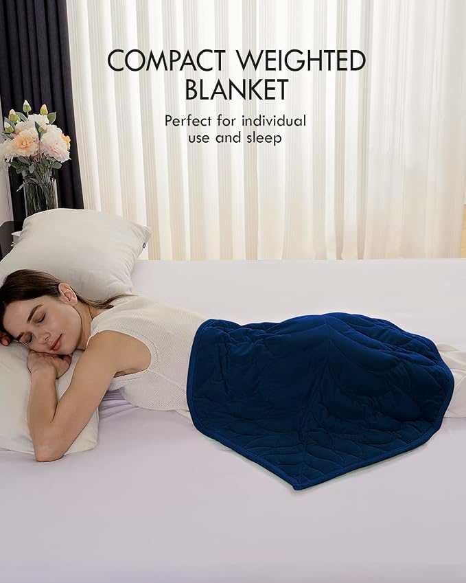 Weighted Lap Blanket for Adults, 5 lbs, 23"x29", Leaf Pattern, Navy Blue | Washable Weighted Blankets, Small Portable Blanket for Relaxation, Cozy Luxury Crystal Velvet All-Season Heavy Blanket