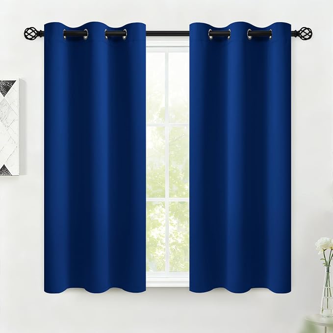 COSVIYA Grommet Room Darkening Royal Blue Curtains 45 inch for Bedroom | Light Blocking Insulated Thermal Curtains for Living Room, Blackout Thick Polyester Window Drapes,38x45 inches, 2 Panels