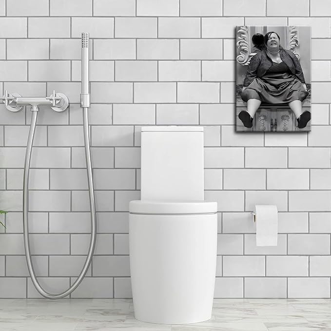 Funny Bathroom Wall Art Set of 2 - Black and White Vintage Humor Wall Decor, Dumb And Dumber Movie Posters Art, Funny Bathroom Decor Canvas Wall Art 16x24in Framed