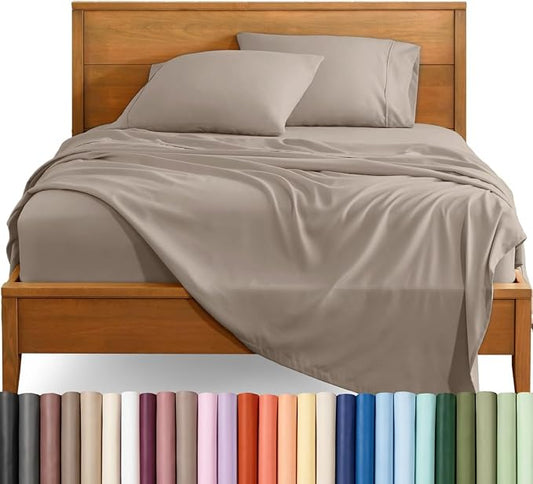 Bare Home Queen Sheet Set - 1800 Ultra-Soft (Queen, Khaki) | Deep Pockets 6 to 15 Inches, Breathable, Hypoallergenic, Hotel Luxury, Easy Fit, Soft, All-Season