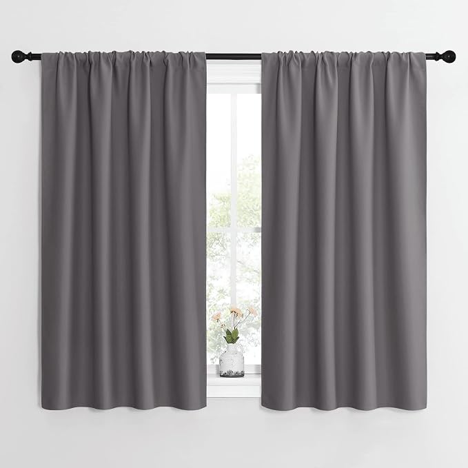 NICETOWN Grey Blackout Curtains for Bedroom 42" Wide x 54" Long 2 Panels | Home Decoration Thermal Insulated Rod Pocket Blinds Drapes for Kitchen Small Windows, Light Blocking Room Darkening Decor