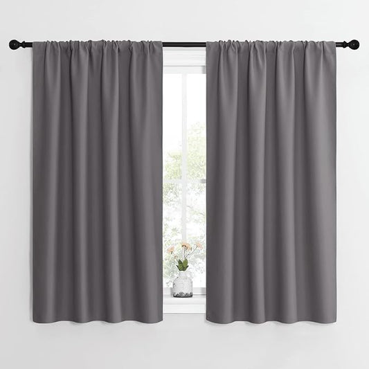 NICETOWN Grey Blackout Curtains for Bedroom 42" Wide x 54" Long 2 Panels | Home Decoration Thermal Insulated Rod Pocket Blinds Drapes for Kitchen Small Windows, Light Blocking Room Darkening Decor