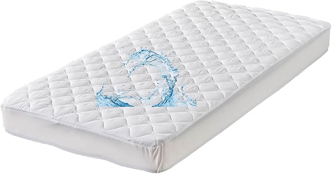 Kingnex Quilted Waterproof Mattress Protector Pad Twin Size | 39x75 Fitted Cover, Padded, Soft Brushed Microfiber Surface