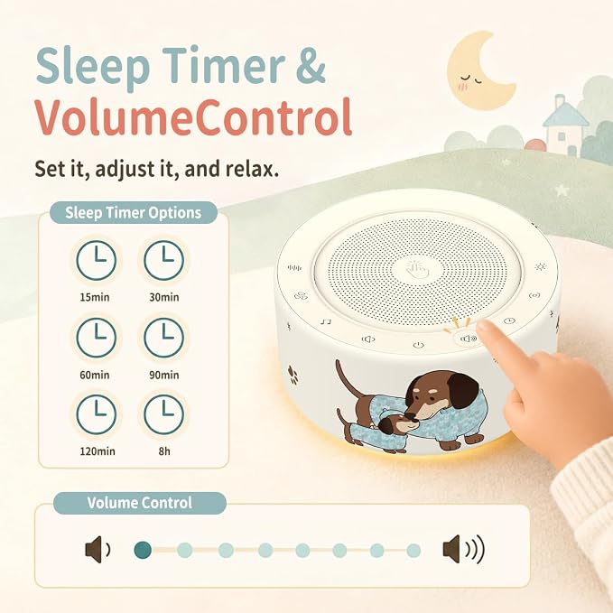 Kipcush White Noise Machine for Baby & Adults, Sleep Sound Machine with 30 Soothing Sounds, 8-Color Night Light, Memory Function, White Noise for Sleeping, Nursery, Office, Travel, Relaxation