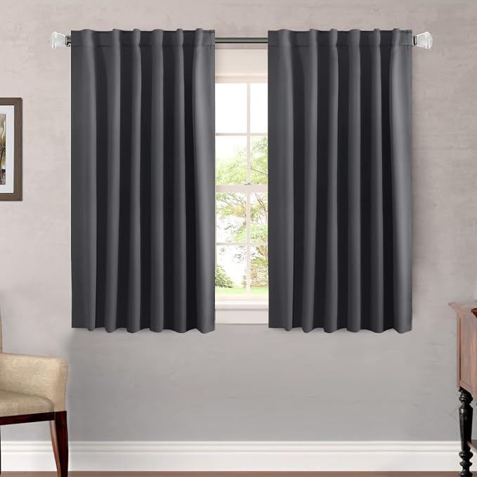 H.VERSAILTEX Blackout Curtains Thermal Insulated Window Treatment Panels Room Darkening Blackout Drapes for Living Room Back Tab/Rod Pocket Bedroom Draperies, 52 x 45 Inch, Charcoal Gray, 2 Panels