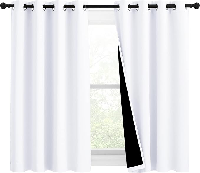NICETOWN Pure White Blackout Curtains for Kitchen 46" w x 54" L 2 Panels | 100% Room Darkening Lined 2 Thick Layers Completely Light Blocking Window Treatment Panels Thermal Insulated Drapes Decor