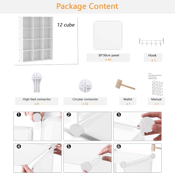 AWTATOS 12 Cube Storage Organizer, Closet Organizer Storage Shelves, White | Portable Closet Organizers, DIY Stackable Storage Cubes Shelves Bookshelf, Plastic Clothes Shelving for Home, Bedroom