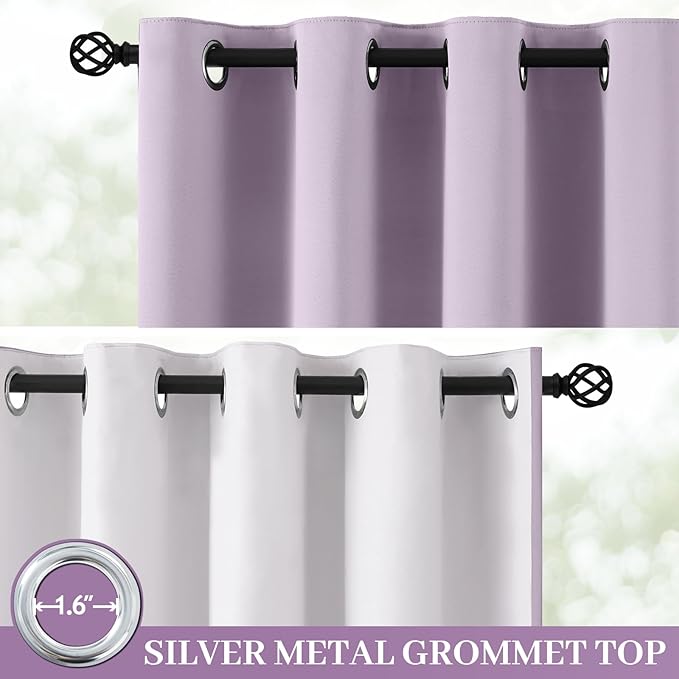 Yakamok Lilac 100% Blackout Curtains 96 Inches Long for Bedroom 50" Wide | Blackout Curtain Panels for Bedroom, 2 Thick Layers Grommet Top Thermal Insulated Drapes with White Back for Living Room