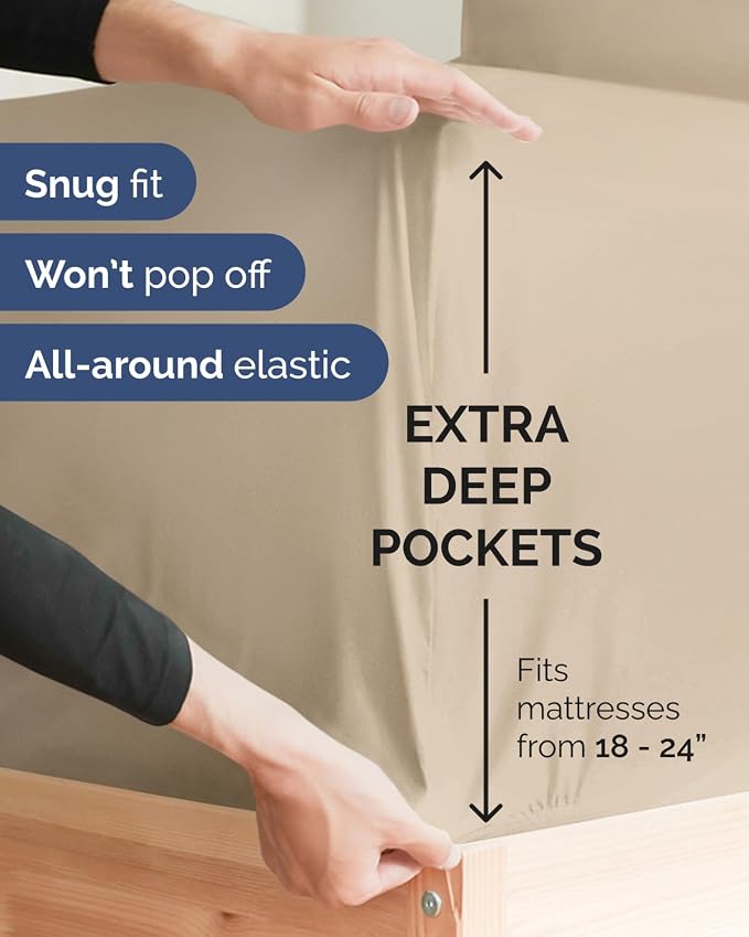 2 Pack Extra Deep Cal King Fitted Sheets with Extra Deep Pockets - Cream | Hotel Luxury Bottom Fitted Sheets Only, Soft, Fade & Wrinkle Free, Breathable & Comfy, All Around Elastic Fitted Sheets