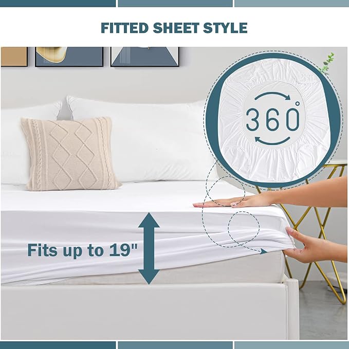 Twin Waterproof Mattress Protector Deep Pocket Mattress Cover, Soft Breathable Mattress Pad, Fitted Noiseless Waterproof Bed Cover Stretch to 19"