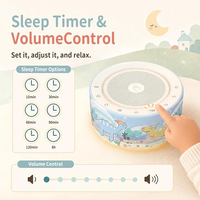 Kipcush White Noise Machine for Baby & Adults, Sleep Sound Machine with 30 Soothing Sounds, 8-Color Night Light, Memory Function, White Noise for Sleeping, Nursery, Office, Travel, Relaxation