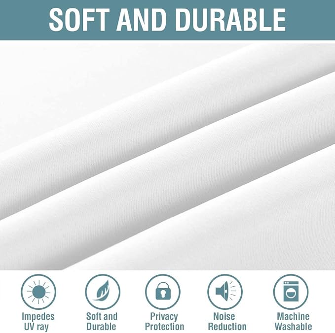 H.VERSAILTEX White Curtains for Bedroom Pure White Curtain 96 inches Long for Christmas Thermal Insulated Window Treatment Panel/Drape for Living Room, White, One Panel, Grommet Top, 52" W x 96" L