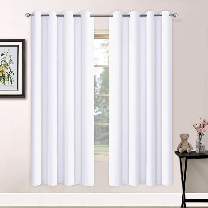 Yakamok Room Darkening Curtains 52x72 inch Length Pure White-Living Room | 2 panels,grommet blackout window treatment,thermal insulated,light blocking drapes,privacy protection,bedroom dining room