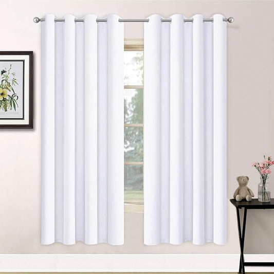 Yakamok Room Darkening Curtains 52x72 inch Length Pure White-Living Room | 2 panels,grommet blackout window treatment,thermal insulated,light blocking drapes,privacy protection,bedroom dining room