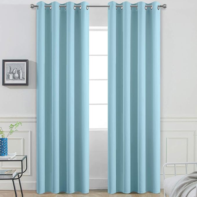 Yakamok Room Darkening Curtains 52x84 inch Length Sky Blue-Living Room | 2 panels,grommet blackout window treatment,thermal insulated,light blocking drapes,privacy protection,bedroom dining room