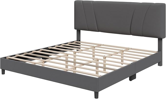 Novilla King Bed Frame and Headboard, Linen Upholstered King Size Bed Frame with Wood Slats Support, No Box Spring Needed, Heavy Duty Feet, Easy Assembly, Grey