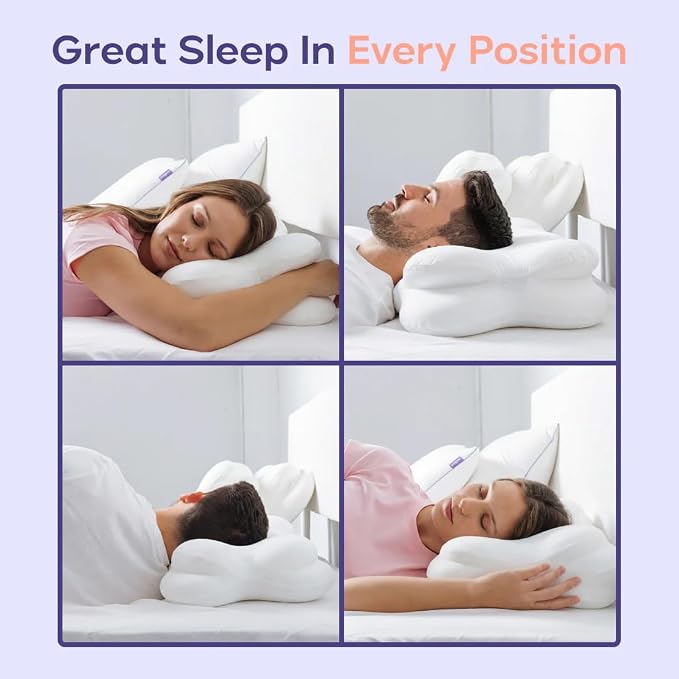 Mellow CloudAlign Memory Foam Pillow for Neck & Shoulder Support, High | Dual Height Ergonomic Cervical Pillow for Side Back & Stomach Sleepers, Contoured Orthopedic Bed Pillow with Washable Cover