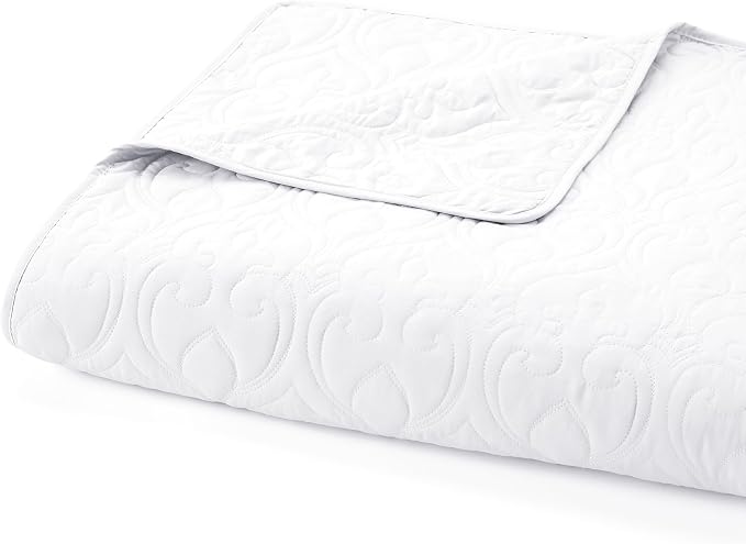 Merit Linens Classic Quilt Coverlet Soft Set in Damask Stitching - King/Cal-King White