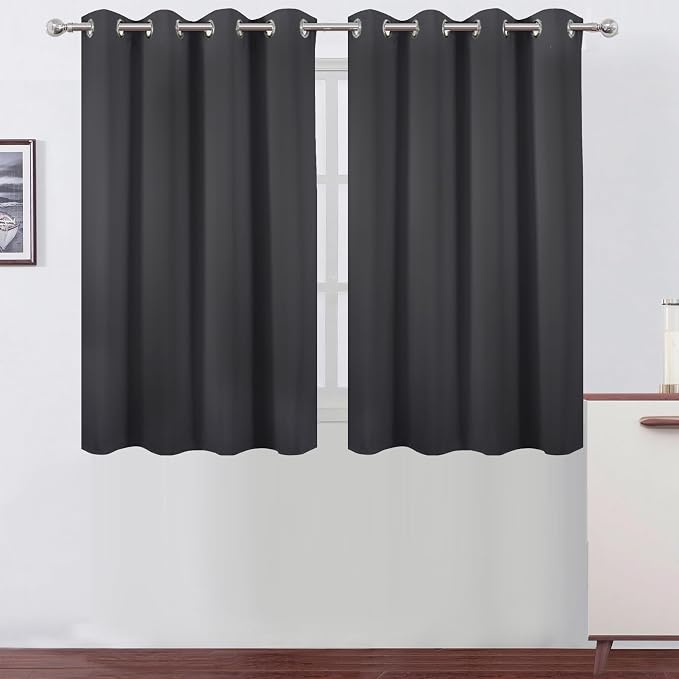Dark Grey Thermal Blackout Curtains/52 x 45 Inch/Set of 2 Panels Room Darkening Curtains