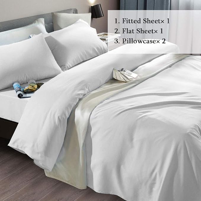 SONORO KATE Bed Sheet Set Super Soft Microfiber 1800 Series Luxury Egyptian Sheets Fit 18-24 Inch Deep Pocket Mattress Wrinkle-4 Piece (White, Twin XL)