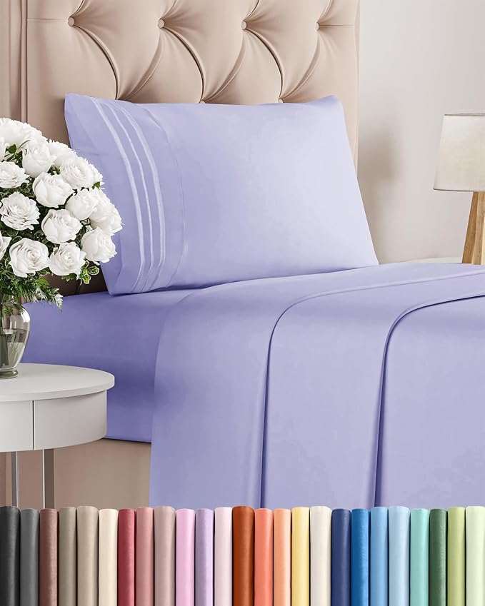 Twin Size 3 Piece Sheet Set - Comfy Breathable & Cooling Sheets - Lavender | Hotel Luxury Bed Sheets for Women & Men, Deep Pockets, Easy-Fit, Extra Soft and Wrinkle Free Sheets, Oeko-Tex Bed Sheet Set
