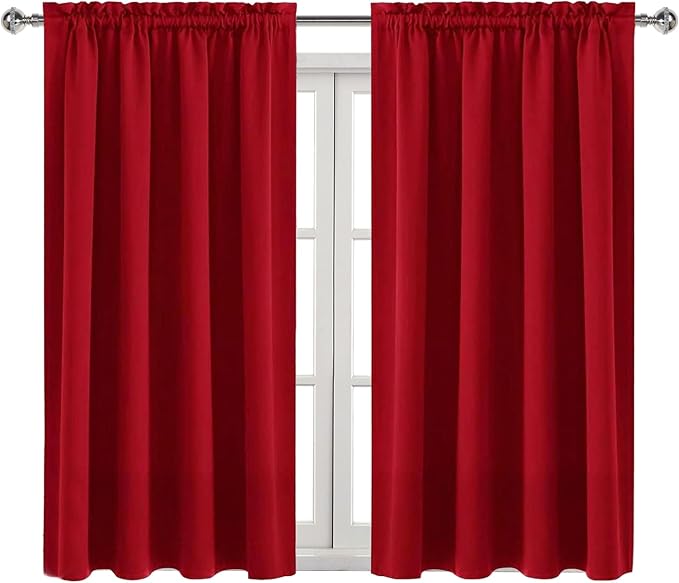 DWCN Blackout Curtains for Bedroom Living Room 52 x 54 Inch Long Red | 2 Panels Set, Room Darkening, Thermal Insulated, Light Blocking, Rod Pocket Drapes, Noise Reducing Window Treatments