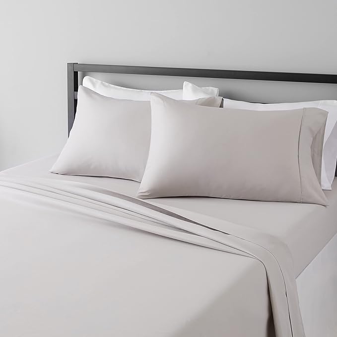 Amazon Basics Lightweight Super Soft, Breathable, Wrinkle-Free, Brushed Microfiber 4-Piece Bed Sheet Set with 14-Inch Deep Pockets, King, Light Gray, Solid