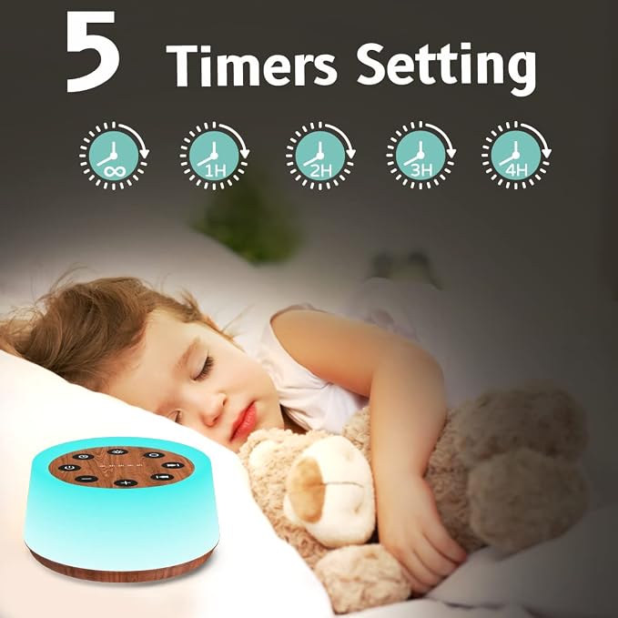 ColorsNoise Sleep Sound Machine White Noise Machine for Sleeping with 30 Sleep Music 5 Timers 12 Colors Baby Night Light with Memory Function for Baby Kid Adult(T-Wood)