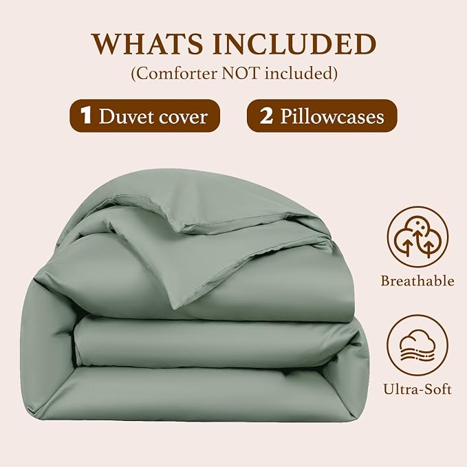 DEITAS 100% Cotton Queen Duvet Covers 3 Piece,1200 Thread Count，Sea Glass | Luxury Egyptian Cotton Comforter Cover With Zipper Closure, Ultra Cooling Breathable, Hotel Bedding Duvet Covers