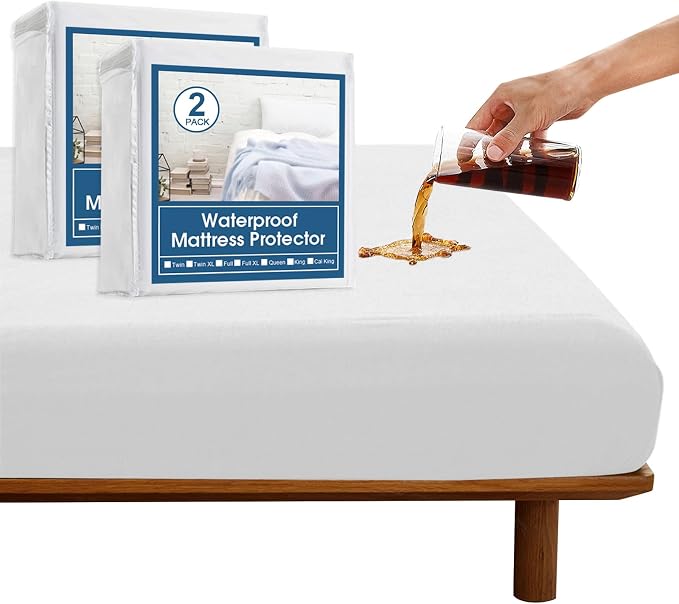 2 Pack Twin Mattress Protector Waterproof Mattress Pad Cover for Kids Soft & Breathable Noiseless Fits up -14'' Depth Skin-Friendly Machine Wash Mattress Topper Protector Twin Sheets