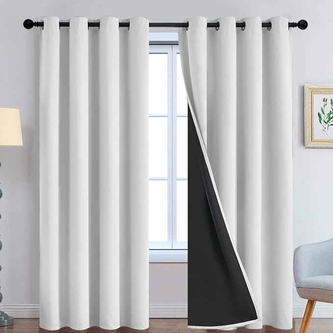 Yakamok 100% Blackout Curtains 84 Inches Long, 2 Thick Layers Heat and Full Light Blocking Soft Thermal Insulated Drapes for Bedroom(52" Wide Each Panel, Greyish White, 2 Panels) | Blackout Curtains for Bedroom/Living Romm Full Light Blocking Soft Ther...