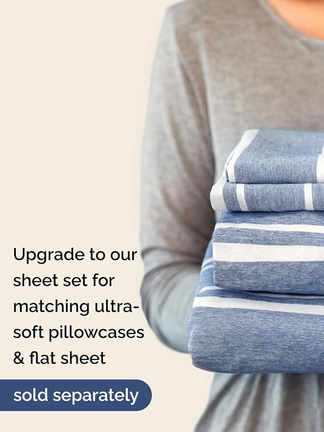 Extra Deep King Fitted Sheet - Single Fitted Sheet Only - Blue Stripes | Easily Fits 18 inch to 24 inch Mattress, Soft, Wrinkle Free, Breathable & Comfy, Extra Deep Pockets Hotel Luxury Fitted Sheet