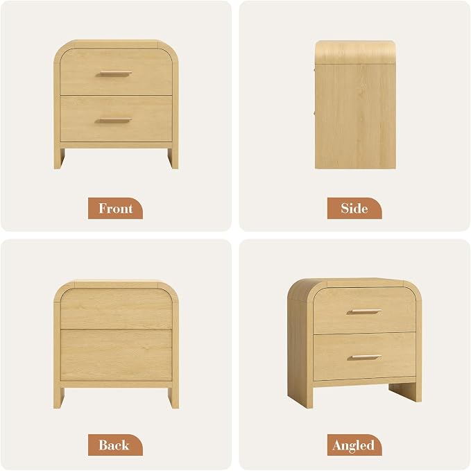 Night Stand Set of 2 [Unique Curved Profile] [FSC-Certified Wooden Board] 2-Drawer Nightstand 24" H Metal Handle Modern Sturdy Bedside Table Side Table End Table | [Curved Profile] [FSC-Certified Wooden Board] Nightstand 24" H Metal Handle Modern Bedsi...