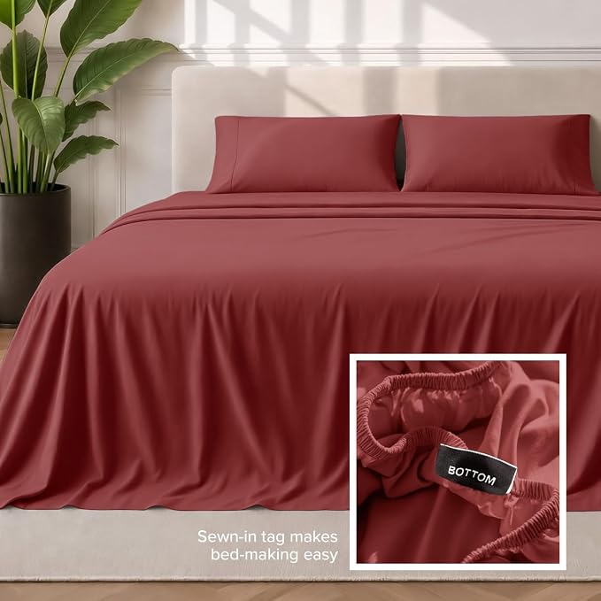 Bare Home King Sheet Set - 1800 Ultra-Soft (King, Rosewood) | Deep Pockets 6 to 15 Inches, Breathable, Hypoallergenic, Hotel Luxury, Easy Fit, Soft, All-Season