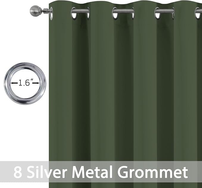 Yakamok Room Darkening Curtains 52x96 inch Length Greyish Green-Living Room | 2 panels,grommet blackout window treatment,thermal insulated,light blocking drapes,privacy protection,bedroom dining room