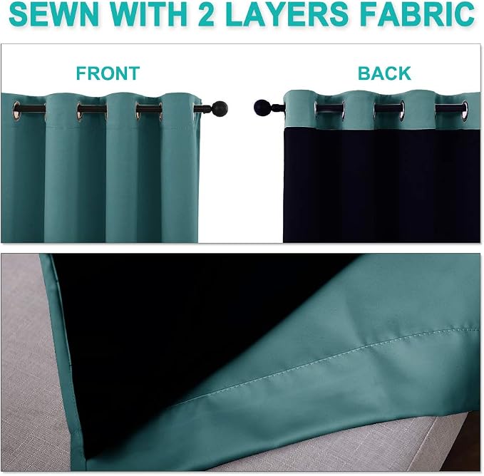 NICETOWN Full Shade Curtain Panels, Pair of Energy Smart & Noise Blocking Out Blackout Drapes for Apartment Window, Thermal Insulated Guest Room Lined Window Dressing(Sea Teal, 55 x 78 inch)