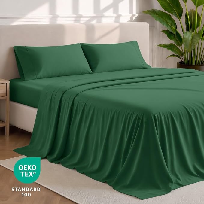 Bare Home Sheet Set - 1800 Ultra-Soft (Split Head Flex King, Forest Green) | Deep Pockets 6 to 15 Inches, Breathable, Hypoallergenic, Hotel Luxury, Easy Fit, Soft, All-Season