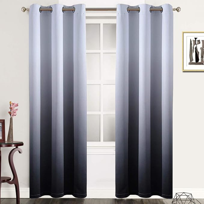 SimpleHome Ombre Gradient Black White to Gray Curtains for Bedroom, 42Wx84L | Room Darkening Curtains,Light Blocking Thermal Insulated Grommet Window Curtains for Living Room,2 Panels,84 Inches Length