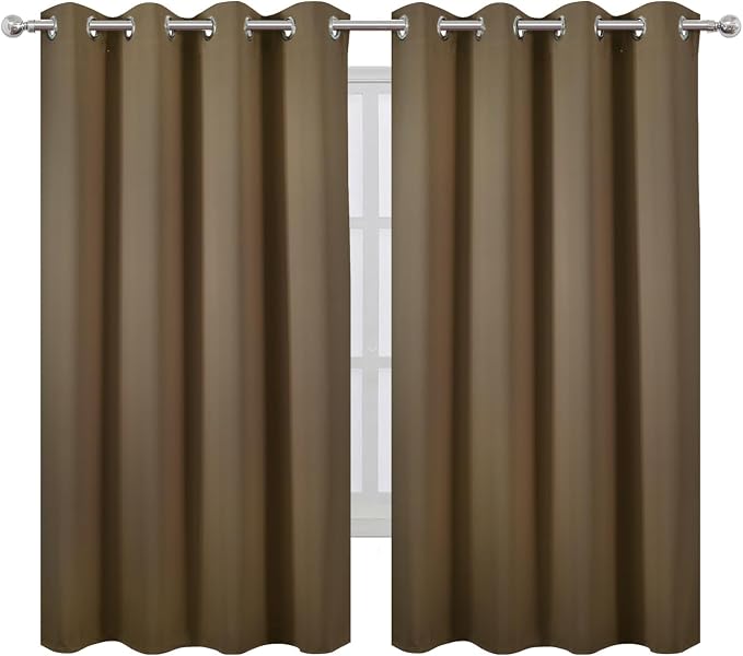 Brown Blackout Curtains 66 x 63 Inch Length/Set of 2 Curtain Panels/Thermal Insulated Room Darkening Blackout Curtains for Bedroom