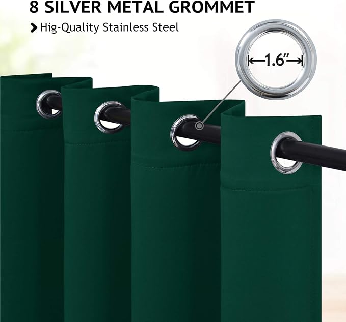 COSVIYA Grommet Room Darkening Dark Green Curtains 36 inch Long for Bedroom | Light Blocking Insulated Thermal Curtains for Living Room, Blackout Thick Polyester Window Drapes,52x36 inches, 2 Panels