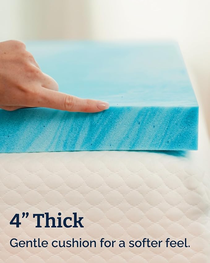 4 Inch Queen Memory Foam Mattress Topper - Cooling Gel Mattress Pad | Cooling Gel Infused Bed Topper, Soft Ventilated Mattress Pad for Pressure Relief & Pain-Free Sleep, CertiPUR-US & Oeko-TEX