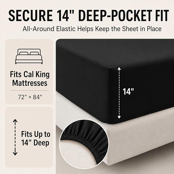 California King Comforter Set Black - 7 Pieces Bed in a Bag | OEKO-TEX Certified, All-Season, Bedroom, Guest Room, Down-Alternative Comforter + Flat & Fitted Sheets + 4 Pillowcases
